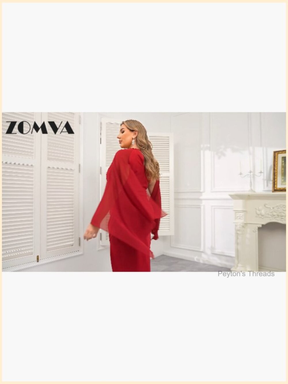 High Split Flare Sleeve Maxi Dress with Cape Cocktail Party - Picture 7 of 7